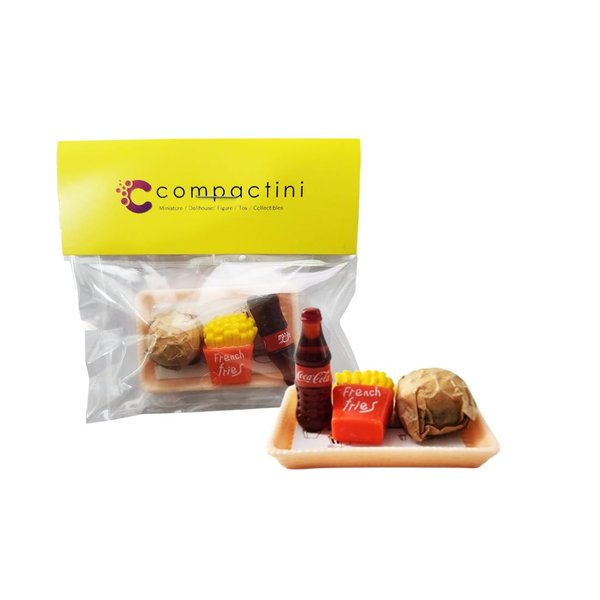 COMPACTINI Miniature Model 1:12 Scale Set Dollhouse Accessories Fast Food Miniature Hamburger Fried Chiken Miniature Soda Bottle Miniature (Burger Set Soda C)