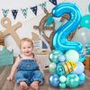 Blue Number 2 Balloon 40 Inch Ocean Under the Sea Number Two Foil Balloons Tower with Shark Bubble Fish for Boys Second 2nd Birthday Party Decor Green Underwater Digital Aluminum Mylar Balloons Stack