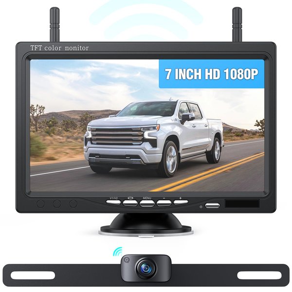 eRapta Wireless Backup Camera 7 Inch Rear View Monitor Kit HD 1080P Easy Installation 2 Channels Waterproof Night Vision Reverse Cam for Camper Van Truck Trailer AWT7