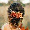 Fangsen Boho Autumn Wedding Silvery Orange Rose Bridal Headpiece Christmas Festival Headpiece Women Girls Party
