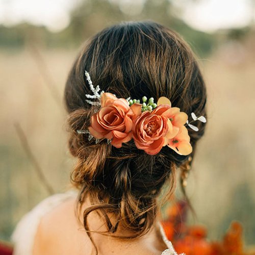 Fangsen Boho Autumn Wedding Silvery Orange Rose Bridal Headpiece Christmas Festival Headpiece Women Girls Party