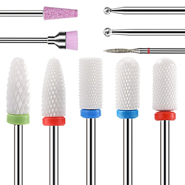 Fiezkaa Nail Drill Bits Set 10Pcs- 3/32 Ceramic Nail Drill Bits for Acrylic Gel Nails Professional Efile Nail Drill Bits Cuticle Remover Diamond Bits for Nails Manicure Pedicure