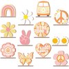 ​​Pinkunn 12 Pcs Groovy Party Decorations Two Groovy Party Favors Bohemian Wooden Centerpieces for Tables Retro Hippie Table Decoration Rainbow Boho Daisy Table Topper for 60s 70s Birthday Decorations
