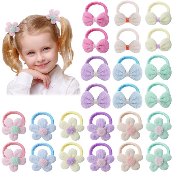 obeoby 24 Pcs Toddler Hair Ties, Girls Hair Accessories Baby Hair Bows Cute Flower Hair Ties Little girls Hair Accessories for Thick Hair, Candy Colors