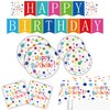 Happy Birthday Decorations-Kids' Birthday Party Supplies with Dots Design, Party Supplies Set Includes Disposable Paper Happy Birthday Plates Tablecloth, and Banner for Boys/Girls, Serves 20.