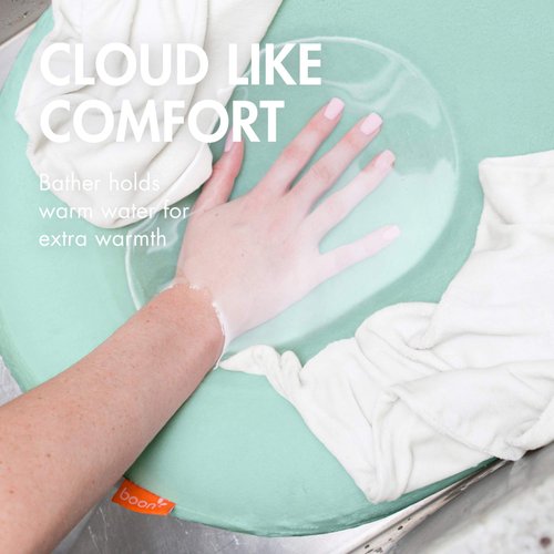 Boon Puff Inflatable Baby Bather - Infant Bathtub Includes Microfleece Cover and Contoured Sides – Inflatable Baby Bathtub for Newborns and Infants