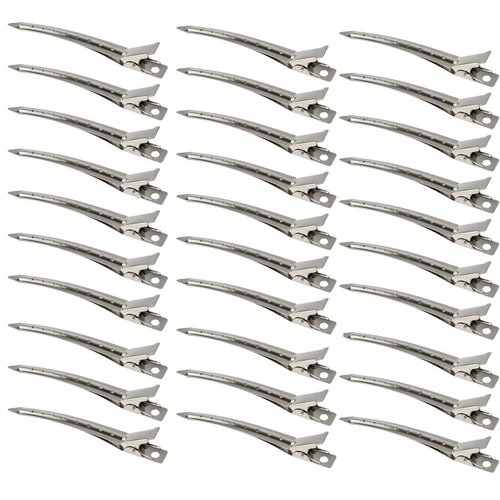 30 Packs Hair Clips, Duck Bill Clips, Hair Coloring, Hair Clips & Barrettes, 3.5 Inches Rustproof Metal Alligator Curl Clips with Holes for Hair Styling, Silver