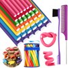 Syhood 44 Pieces Flexible Hair Twist Curling Rods Set, No Heat Hair Curler with Rat Tail Comb and Edge Brush, Hair Styling Tools for Women, 7 Sizes