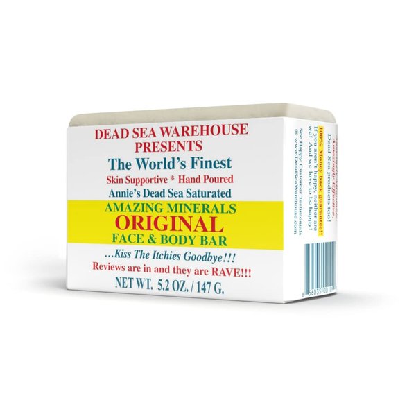 Dead Sea Warehouse - Amazing Minerals Original Face & Body Bar, Dead Sea Salt Cleansing Bar, Handmade in the USA, Mineral Cleanser, Skincare for Clearer Skin, Vegan, Unscented (5.2 oz)