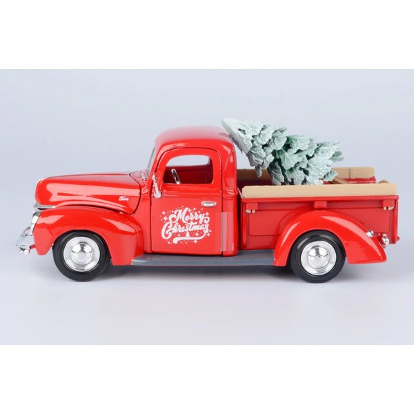 1940 Pickup Truck Red Merry Christmas with Tree Accessory 1/24 Diecast Model Car by Motormax 73234RBIXMT