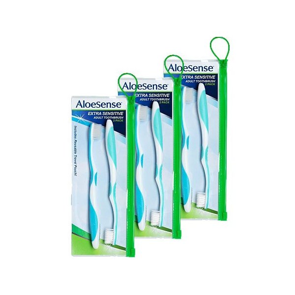 AloeSense Extra-Sensitive Toothbrush 2-pack w/travel pouch (3 Count)