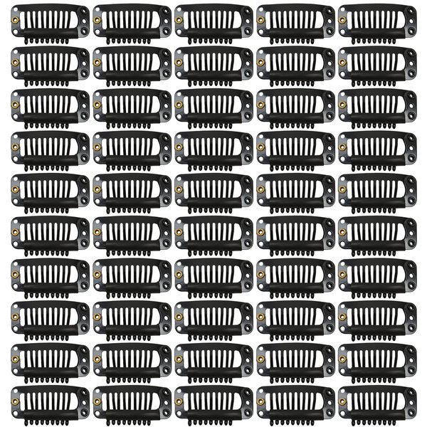 50 Pcs Hair Extension Clips 32mm 9-teeth Wig Clips Metal Snap Hair Clips with Rubber Silicone Back for Wigs Hairpiece Accessories DIY Clips (Black)