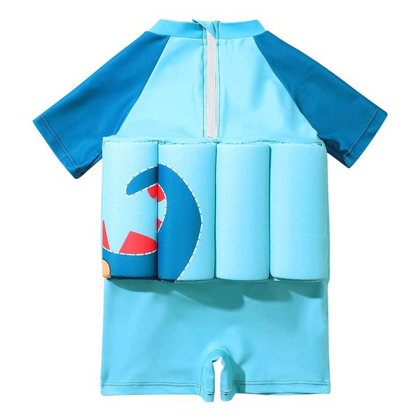 IBTOM CASTLE Kids Float Swimsuit with 8 Adjustable Buoyancy Sticks for Baby Boys Girls One Piece Floating Swim Vest Training Aid Swimwear Blue - Short Sleeve 4-5T