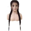 Anogol Hair Cap+Long Double Braids 2# Natural Black Synthetic Braided Lace Front Wig with Baby Hair Wigs Heat Resistant Fiber Middle Part