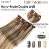 Remy Human Hair Clip in Extensions, Ash Brown Mixed Platinum Blonde Clip in Hair Extensions Real Human Hair,14 Inch 70G 7 Pcs Double Weft Hair Extensions Real Human Hair Clip ins for Women