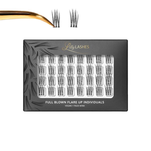 Lilly Lashes Individual Flares, Set of 32 Lash Clusters, 3x Eyelash Clusters Each for Easy Placement, Double Layer Lash Cluster for 3D Glam Look, All Eye Shapes, Eyelash Cluster Lash Glue not Included
