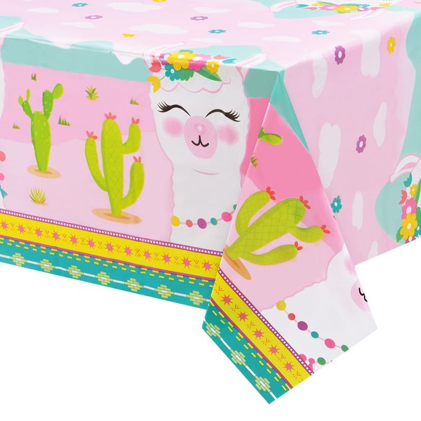 WERNNSAI Llama Table Cover - 2 PCS 54” x 108” Party Disposable Plastic Tablecloth, Alpaca Lama Party Supplies for Kid Girl Pink Picnic Birthday Party Decorations