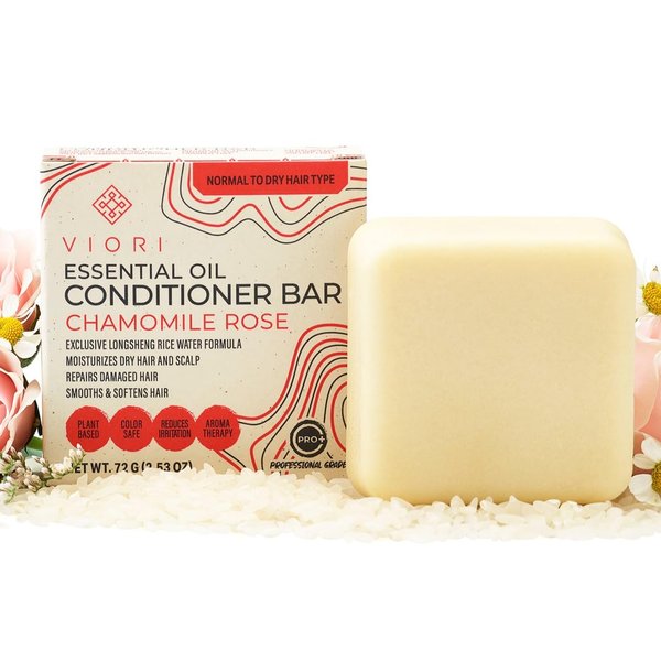 Viori Chamomile Rose Essential Oil Conditioner Bar Made with Rice Water - Handcrafted All Natural Organic Conditioner