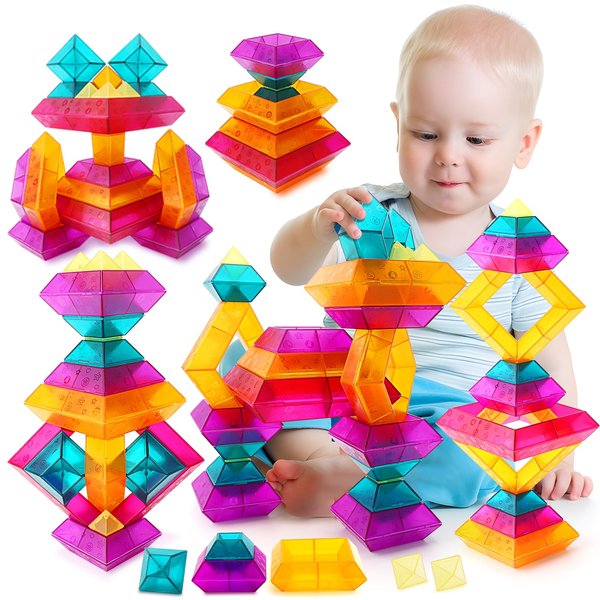 Building Block Sets for Toddlers 2 3 4 5 6 Year Old | 30 Pcs Pyramid Stacking Blocks Toys for Boys Girls | STEM Preschool Educational Light Table Toys Gifts for Toddlers Kids Age 2-4 3-5