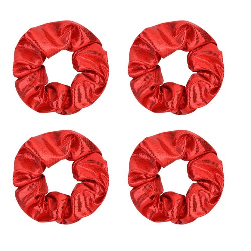 4 Pack Sparkly Cheer Hair Scrunchies for Costume,Party Favors Shiny Face Hair Ties Hair Eleastic Bands Dance Scrunchy Hair Ties Ponytail Holders Wrist for Girls School,Dance,Stage (Red)