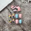 Summer Press on Nails Short Square Shaped Fake Nails Pink False Nails with Coconut Tree Designs Hawaii Glue on Nails Blue Summer Stick on Nails Full Cover Acrylic Nails Glossy Artificial Nails
