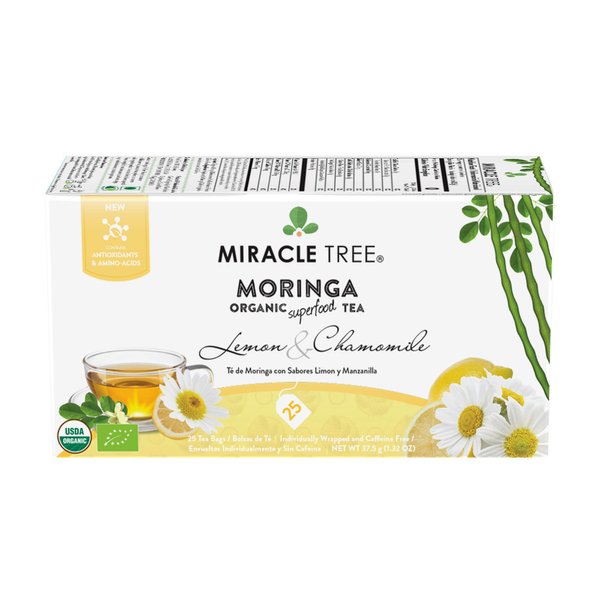 Miracle Tree - Organic Moringa Superfood Tea, 25 Individually Sealed Tea Bags, Lemon Chamomile (Keto, Detox, Energy/Immunity Booster, Vegan, Gluten-Free, Organic, Non-GMO, Caffeine-Free)