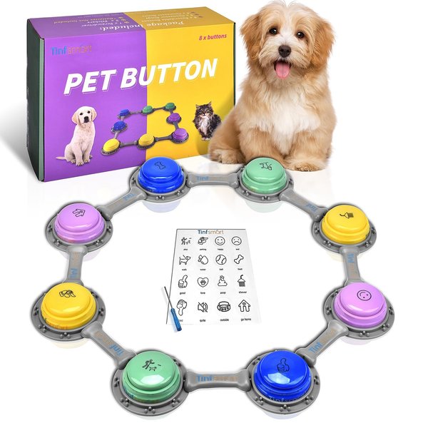 Tinfsmart Dog Button Talk Kit, 8 Pack Pet Talking Button Set, Speaking Button for Dogs and Cats, 30s Voice Recordable Pet Training Buzzer (Style-d [8packs])