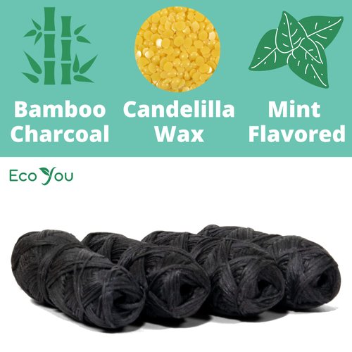 EcoYou Bamboo Dental Floss Refill | 4X99 FT Biodegradable Floss Refill | Mint & Candelilla Wax | Charcoal Dental Floss | Eco Floss | Bamboo Floss Refill | Bamboo Floss | Bamboo Charcoal Floss