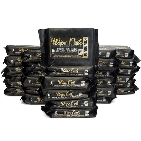 Wipe Outz Black Tattoo Towels - Premium DRY Tattoo Wipes for During Tattooing, Pmu Aftercare, Tattoo Aftercare - Soft & Durable Tattoo Ink Wipes (6.25”x8”) (Black 300-Count) (30 Pack)