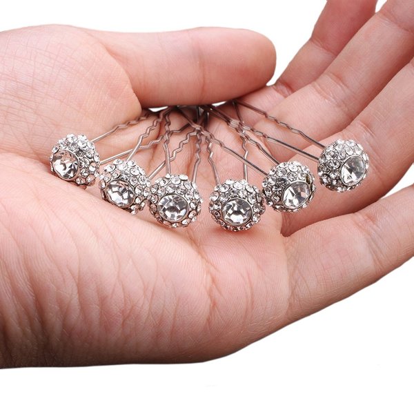Ammei Headpiece Bridal Hair Pins Set Of 6 Bobby Pins Style With Sparkly Rhinestone For Wedding Parties (Silver)
