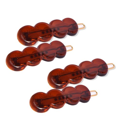 Parcelona French Circle Scallop Tortoise Shell Brown Small 1 1/2” Celluloid Set of 4 Side Slide In Hair Clip Barrettes for Women and Girls