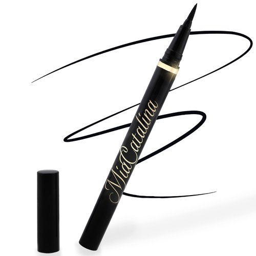 MiaCatalina Waterproof Smudge Proof Eye liner - 24hr All Day Liquid Eyeliner Pen Quick Drying, Precision Felt Tip Eye liner with Satin Finish - Rich Black Pigment