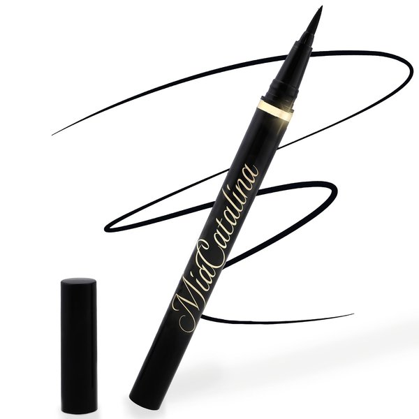 MiaCatalina Waterproof Smudge Proof Eye liner - 24hr All Day Liquid Eyeliner Pen Quick Drying, Precision Felt Tip Eye liner with Satin Finish - Rich Black Pigment