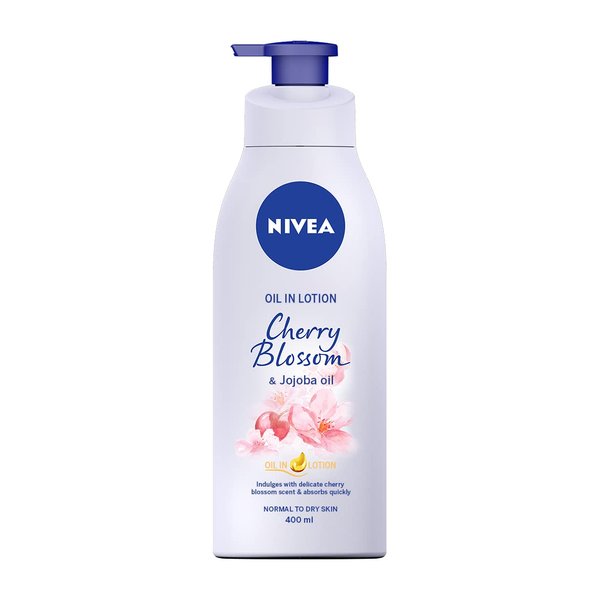 NIVEA Oil In Lotion Cherry Blossom & Jojoba Oil 400ml, Replenishing Body Lotion with Cherry Blossom & Jojoba Oil, Intensive Moisturising Cream