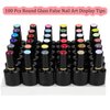100 Pcs Round Glass False Nail Art Display Tips Transparent False Nail Tips for Nail Color Display with 100 Pcs Round Nail Crystal Double-Sided Adhesive