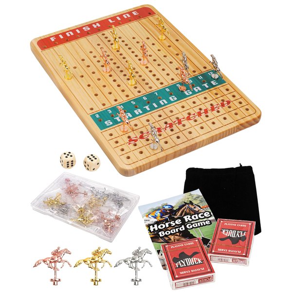 Extguds Horse Racing Board Game Horse Racing Game Thickened Solid Wood with 11 Luxurious Durable Classic Metal Horses, 2 Dice and 2 Decks of Cards