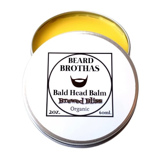 Bald Head Balm Moisturizer. Brewed Bliss. A Blissful Creamy Coffee Scent - Organic Formula with Shea Butter, Cocoa Butter, and Essential Oils - Soothes Dry Skin - 2 oz
