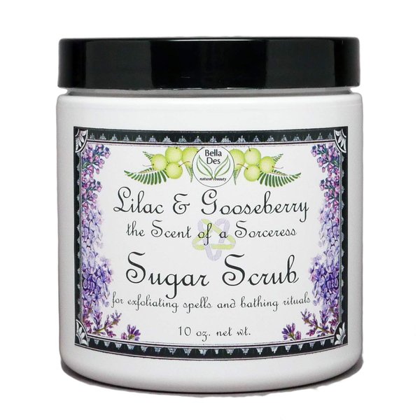 Lilac and Gooseberry Exfoliating Sugar Hand and Body Scrub | Non-Greasy with Moisturizing Mango Butter | 10 ounces net wt | Yennefer Scent of a Sorceress by Bella Des Natural Beauty