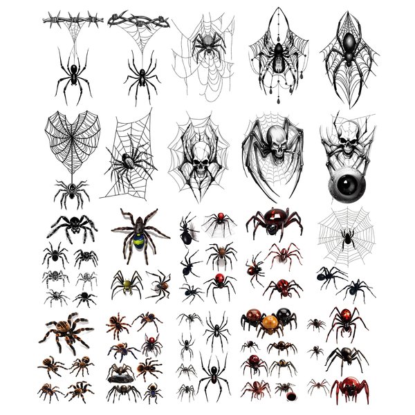 Kotbs 20 Sheets Spider and Cobweb Halloween Temporary Tattoos for Kids and Adults - Horror Makeup and Party Favors