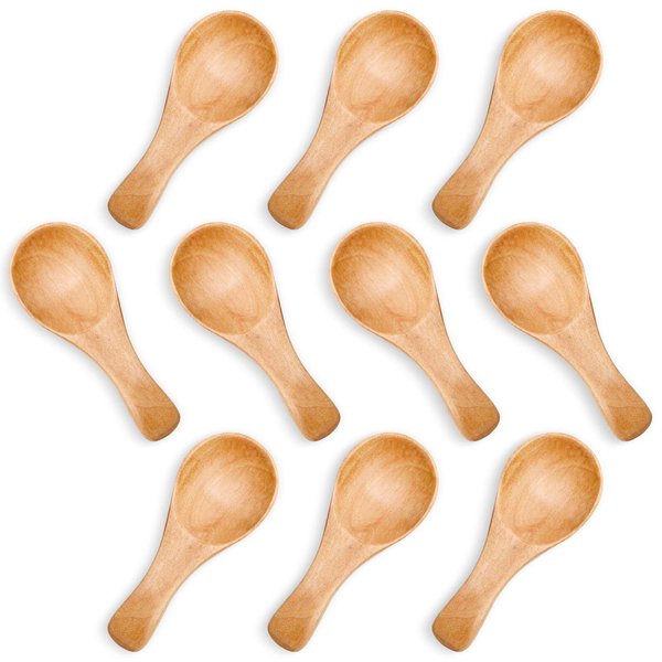 HANSGO Small Wooden Spoon, 10PCS 3 inches Ice Cream Salt Spoon Honey Coffee Tea Sugar Salt Jam Mustard, Light Brown