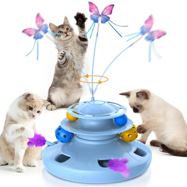 Pawthquake Interactive Cat Toys for Indoor Cats Automatic Cat Toy 4in1 Kitten Toys,Fluttering Butterfly,Random Ambush Feather,Track Balls,Cat Ball Toy for Cat Enrichment USB Charging