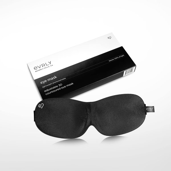 EVRLY Beverly Hills Eye Mask Designed for Eyelash Extensions, 3D Contoured Design, Soft Fabric, Deep Eye Cavities, Form Fitting, Adjustable Headband Strap, No Pressure Sleep & Travel Eye Mask (Black)