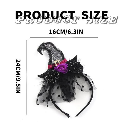 Foyte Halloween Headband Funny Witch Hat Headpiece Black Purple Flower Hair Accessories for Halloween Cosplay Costumes (Witch Hat)