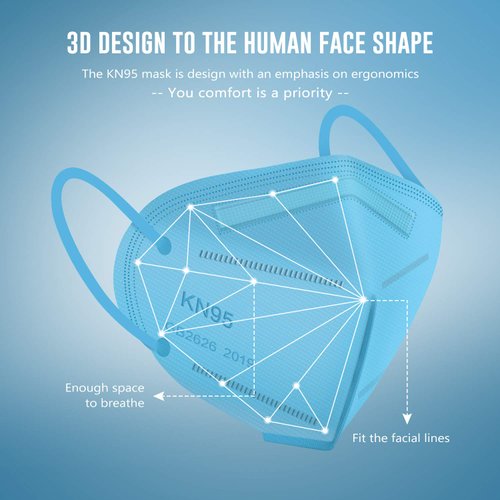 KN95 Face Mask 25 PCs, WWDOLL Multiple Colour 5 Layers KN95 Masks, Filter Efficiency≥95% Protection Against PM2.5 Dust, Air Pollution(Pink, Blue, Grey, Red, Purple)
