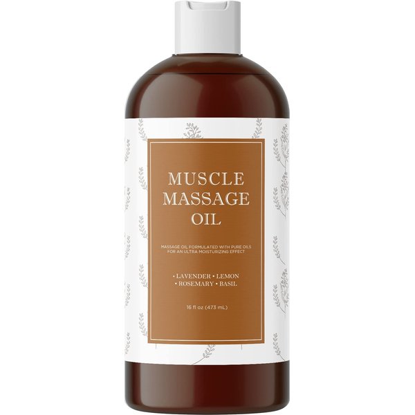 Sore Muscle Massage Oil for Body - Relaxing Massage Oil for Massage Therapy with Lavender and Rosemary Oils for Muscle Relief - Gentle Warming Massage Oil for Sore Muscles for Pro or Home Use (16oz)