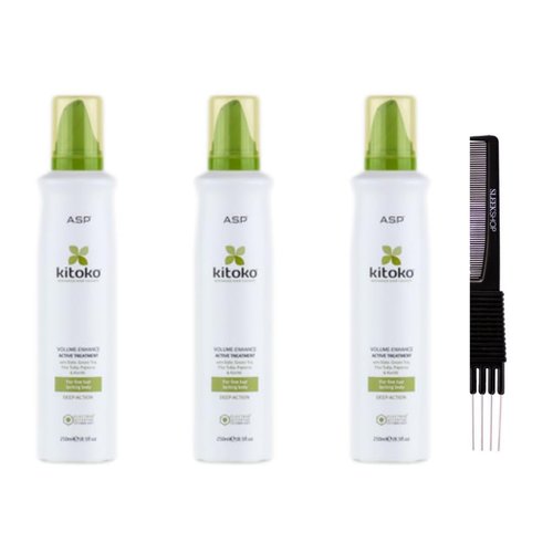 yper Asp Kitoko Volume - Enhance Active Treatment (8.5 oz) with Teasing Comb Pack 3