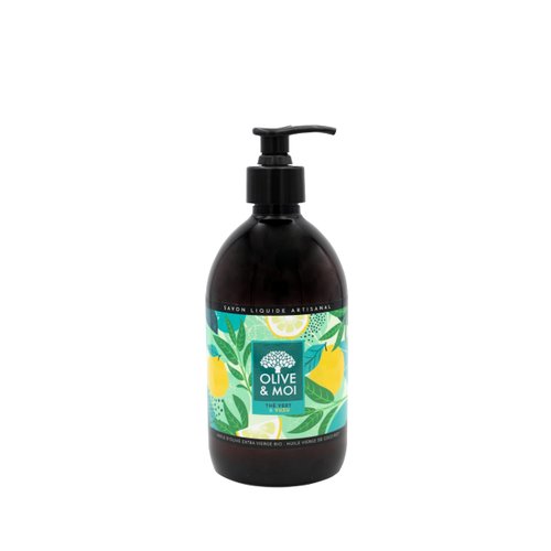 Liquid hand soap green tea and yuzu - 16.9 Fl Oz Organic extra virgin olive oil mix with organic coconut oil with green tea and yuzu flower scent - Liquid apothecary handsoap that is aromatic and nourishing - Made in France