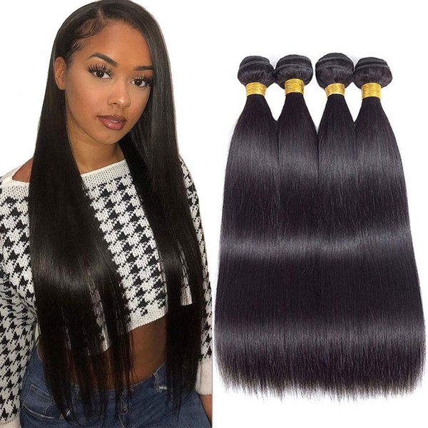 12A Straight Bundles Human Hair 18" 20" 22" 24" 400g 100% Unprocessed Brazilian Virgin Hair Straight Human Hair Weave Bundles Human Hair 4 Bundles Natural Color