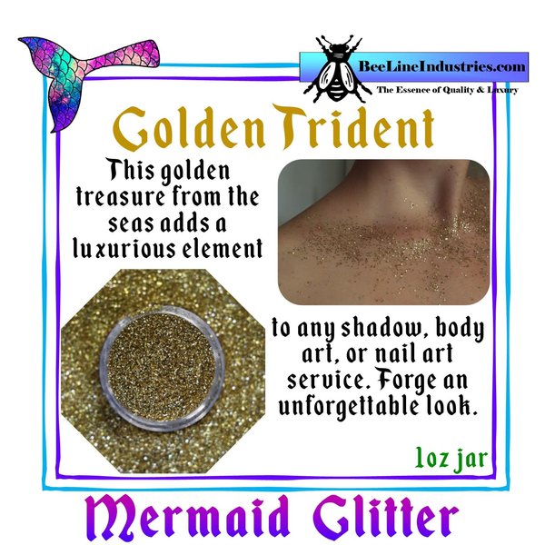 Mermaid Glitter Cosmetics Golden Trident ~ Make-Up & Body Glitter 1oz jar