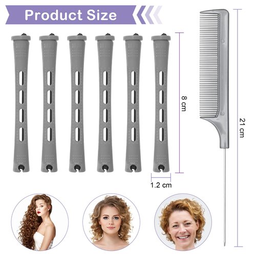 60PCS Hair Perm Rods Set Coolrunner Cold Wave Curlers Perming Rods Plastic Curler Perm Rods with Steel Pintail Comb, DIY Hair Curler Styling Tools for Hairdressing Hair (0.9cm, Blue) (0.9CM) (Gray)